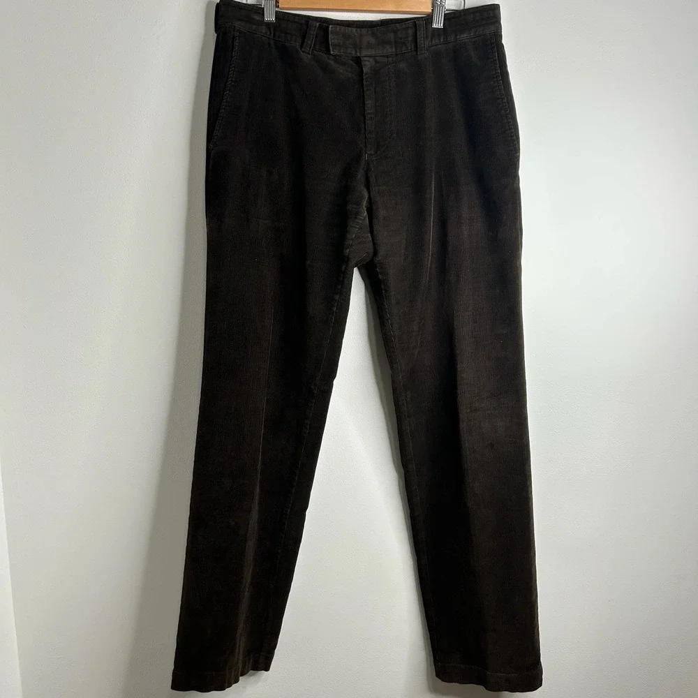 HUGO BOSS Mens Brown Corduroy Straight Leg Dress Pants Size 34x32 Classic Soft‎
